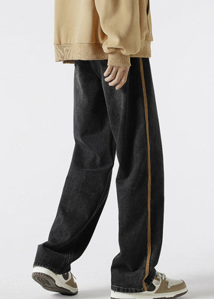 Mens Denim Up Retro Pants Spring Lace Black Striped