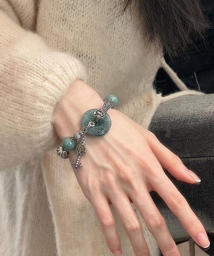 Sterling Charm Silver Butterfly Blackish Retro Green Jade