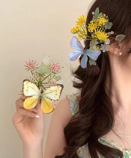 Butterfly Hairpin Alloy Blue Retro Floral