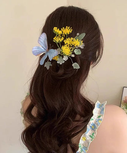 Butterfly Hairpin Alloy Blue Retro Floral