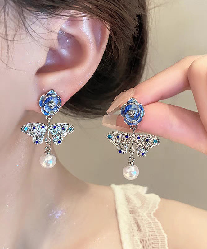 Silver Overgild Blue Zircon Crystal Retro Pearl Sterling