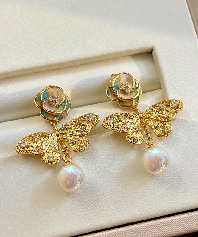 Silver Overgild Blue Zircon Crystal Retro Pearl Sterling