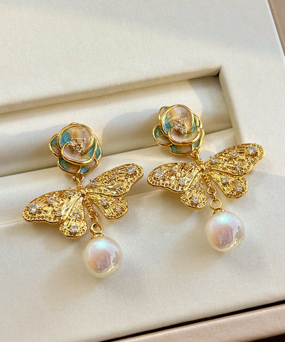 Silver Overgild Blue Zircon Crystal Retro Pearl Sterling