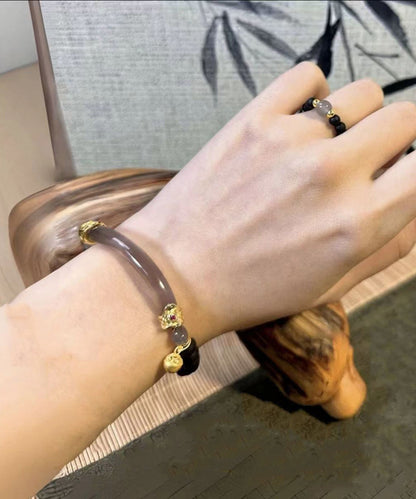 Retro Brown Beading Patchwork Jade Charm Bracelet GH1057