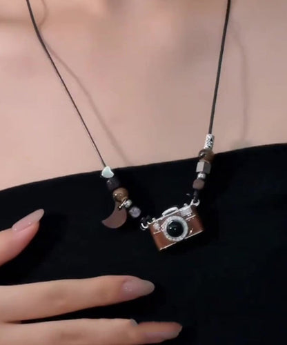 Resin Camera Drip Glaze Brown Leather Retro Overgild Copper