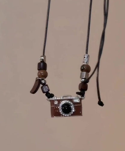 Resin Camera Drip Glaze Brown Leather Retro Overgild Copper