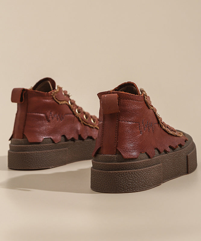 Retro Chocolate Lace Up Platform Flat Shoes For Women JJ064