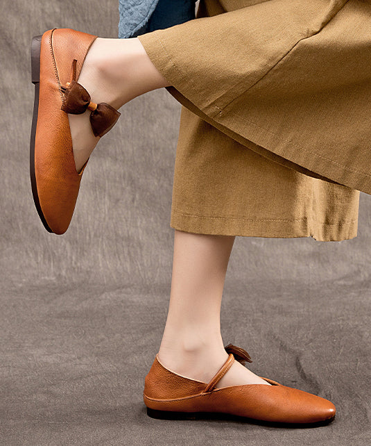 Feet Cowhide Leather Coffee Retro Flat Shoes Comfy
