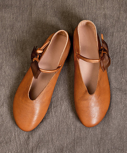 Feet Cowhide Leather Coffee Retro Flat Shoes Comfy