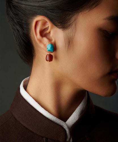 Turquoise Retro Agate Drop Overgild Colorblock Silver Sterling