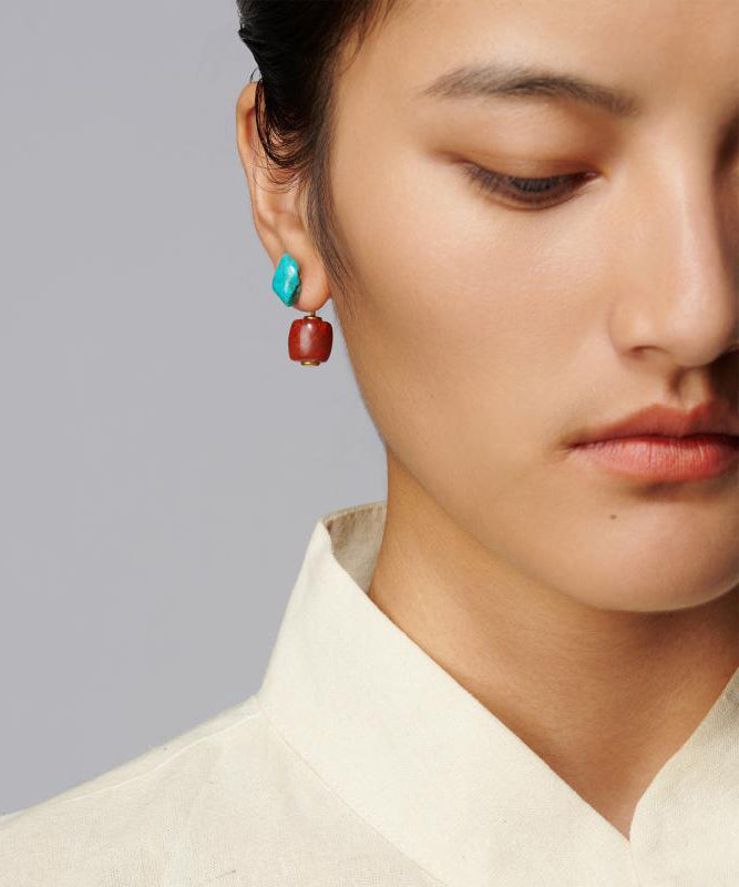 Turquoise Retro Agate Drop Overgild Colorblock Silver Sterling