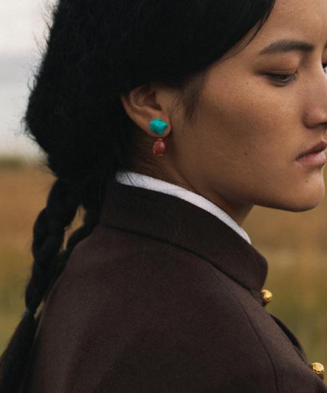 Turquoise Retro Agate Drop Overgild Colorblock Silver Sterling