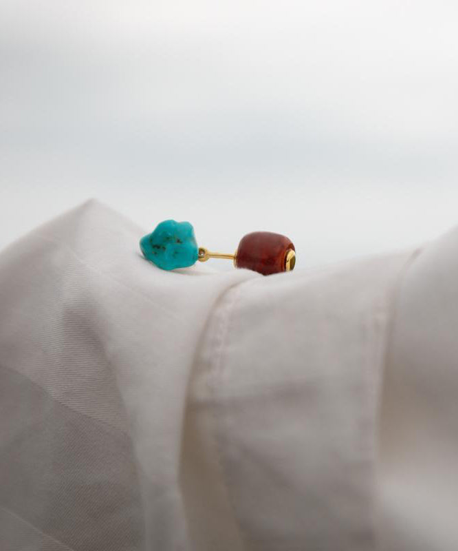 Turquoise Retro Agate Drop Overgild Colorblock Silver Sterling