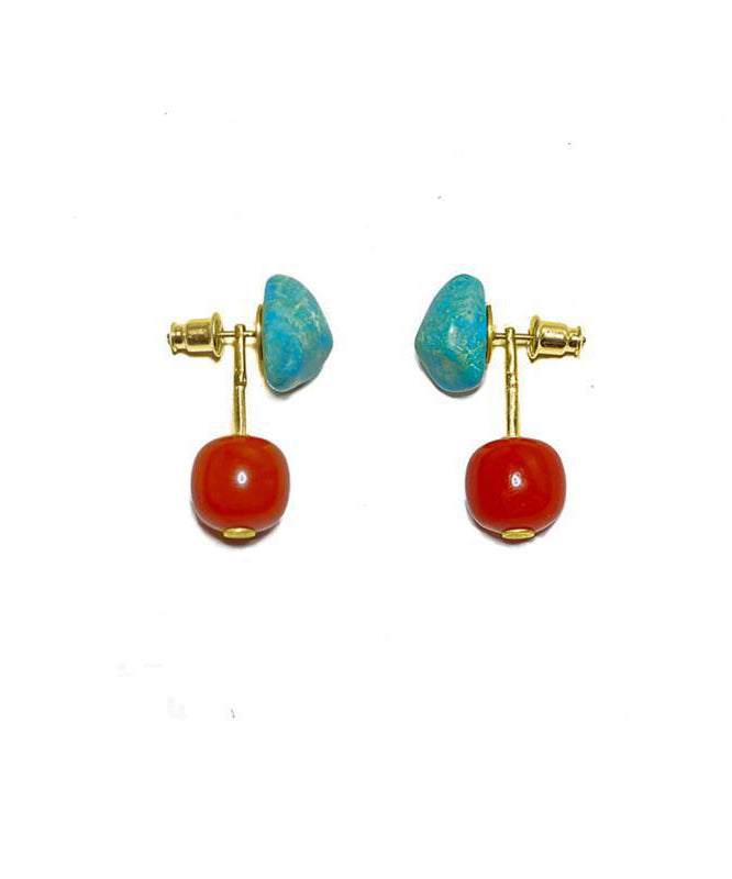 Turquoise Retro Agate Drop Overgild Colorblock Silver Sterling