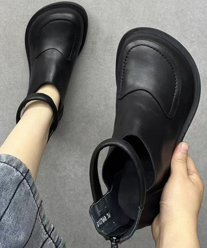 Splicing Leather Retro Comfy Boots Black Cowhide