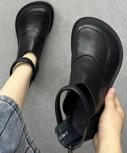 Splicing Leather Retro Comfy Boots Black Cowhide