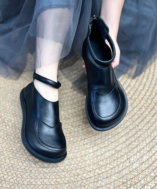 Splicing Leather Retro Comfy Boots Black Cowhide