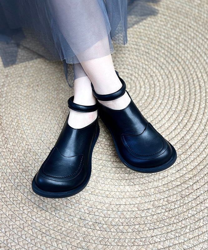 Splicing Leather Retro Comfy Boots Black Cowhide