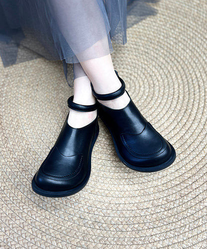 Splicing Leather Retro Comfy Boots Black Cowhide