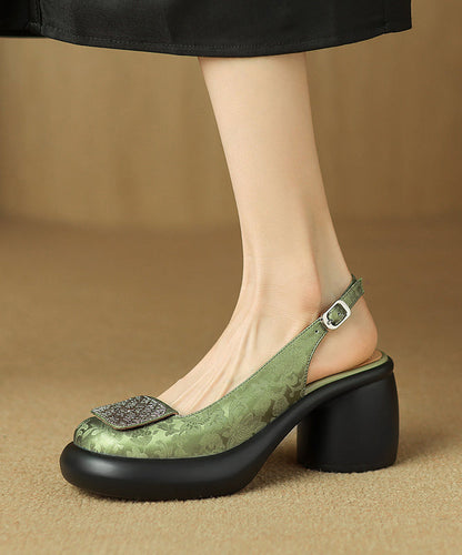 Heel Apricot Retro Splicing Leather Cowhide Chunky Sandals