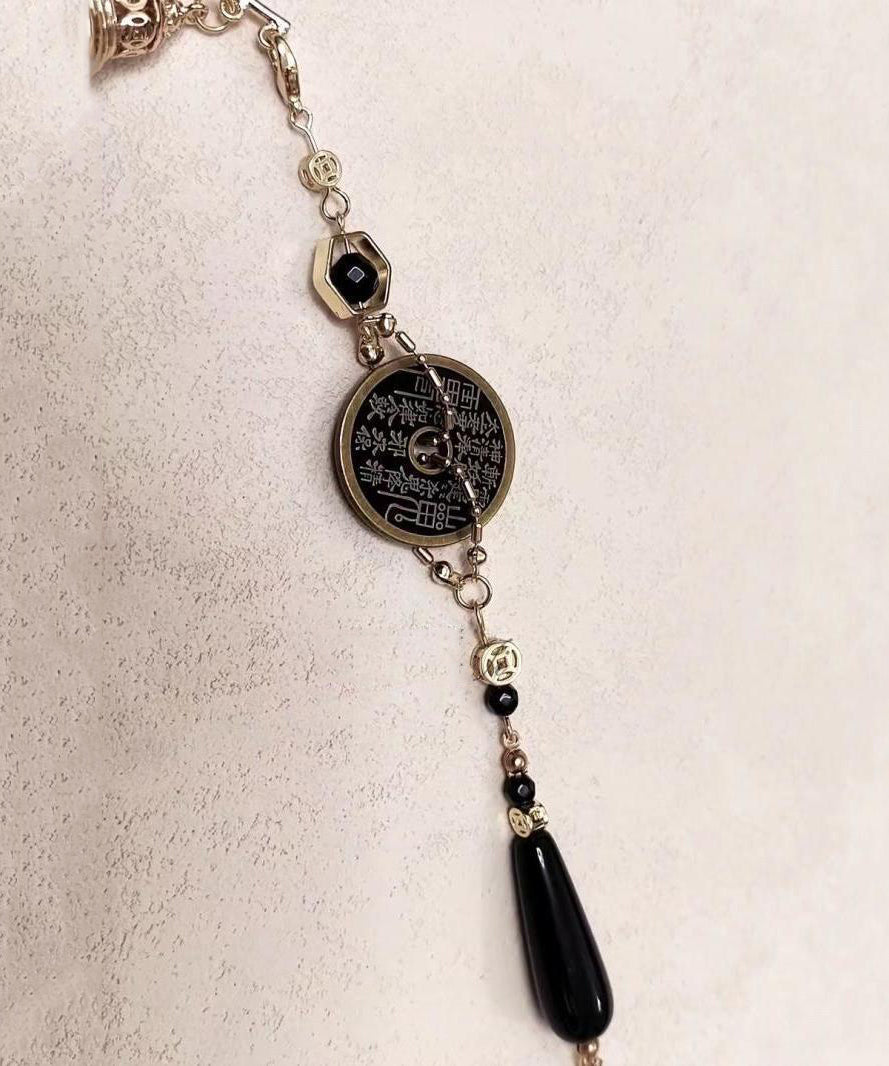 Earrings Glass Retro Coin Tassel Beads Copper Gold Drop