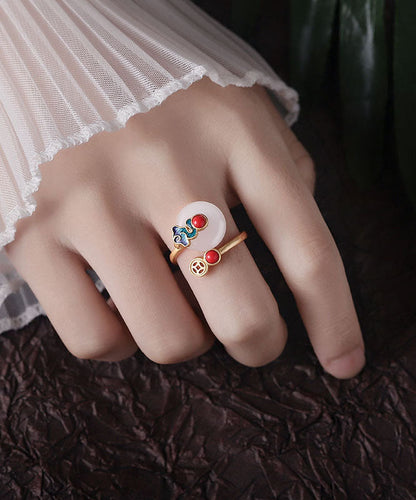 Retro Gold Sterling Silver Overgild Auspicious Clouds Agate Rings TX017