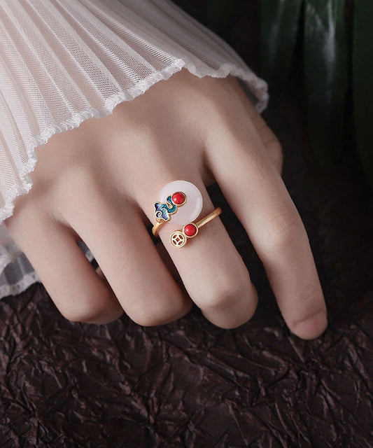 Retro Gold Sterling Silver Overgild Auspicious Clouds Agate Rings TX017