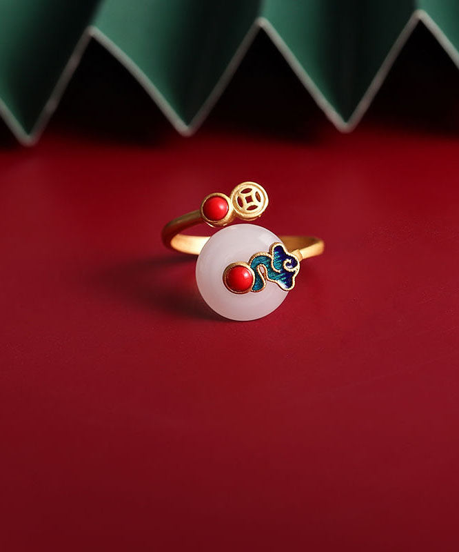 Retro Gold Sterling Silver Overgild Auspicious Clouds Agate Rings TX017