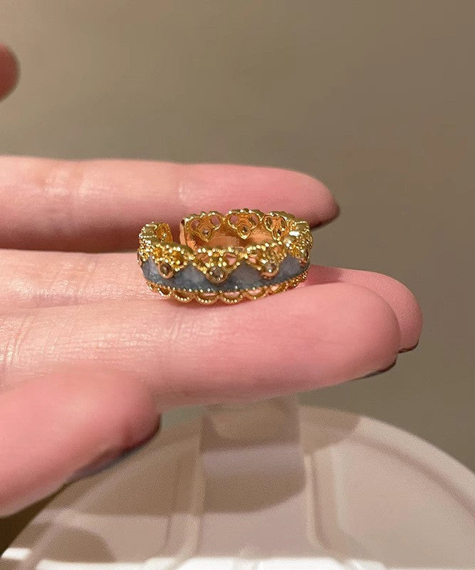 Rings Gourds Open Sterling Silver Retro Gold Overgild Lace