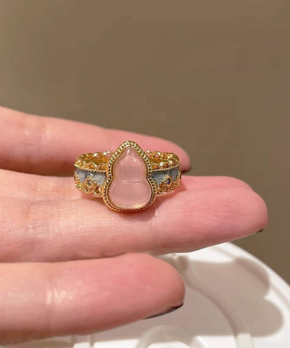 Rings Gourds Open Sterling Silver Retro Gold Overgild Lace