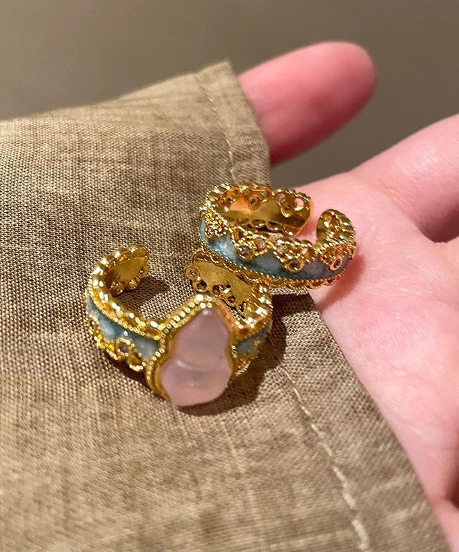 Rings Gourds Open Sterling Silver Retro Gold Overgild Lace