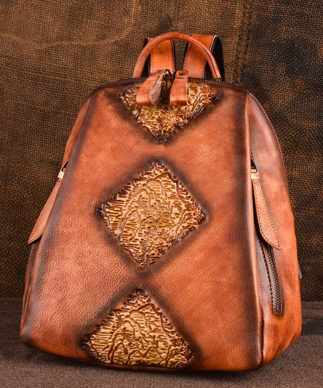 Capacity Retro Calf Leather Durable Backpack Bag Green Large