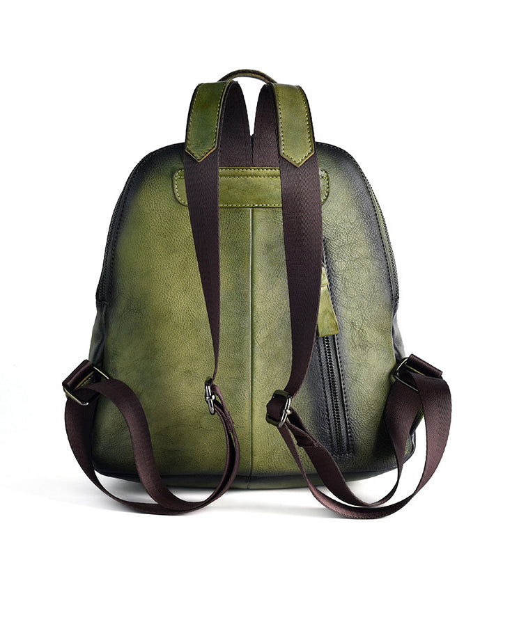Capacity Retro Calf Leather Durable Backpack Bag Green Large