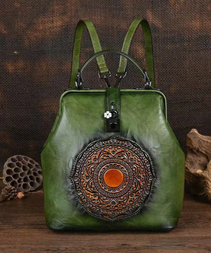 Retro Green Three Dimensional Carved Totem Handmade Backpack HJ1003