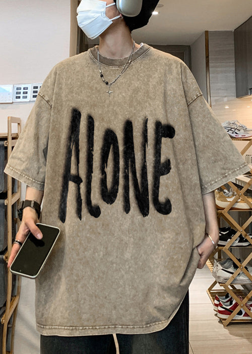 Original Retro Design Half Letter Shirts Men Cotton T Khaki