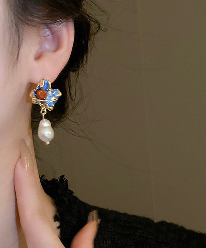 Pearl Earrings Multicolor Alloy Retro Floral Copper Drop