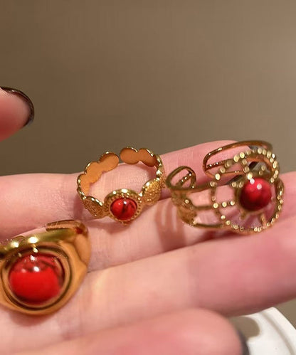 Red Overgild Hollow Retro Sterling Two Agate Silver Rings Out