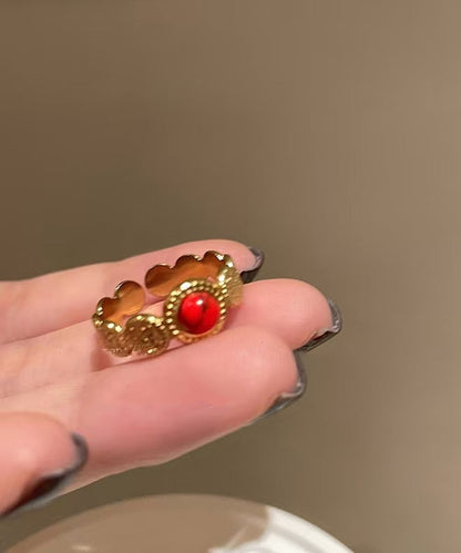 Red Overgild Hollow Retro Sterling Two Agate Silver Rings Out