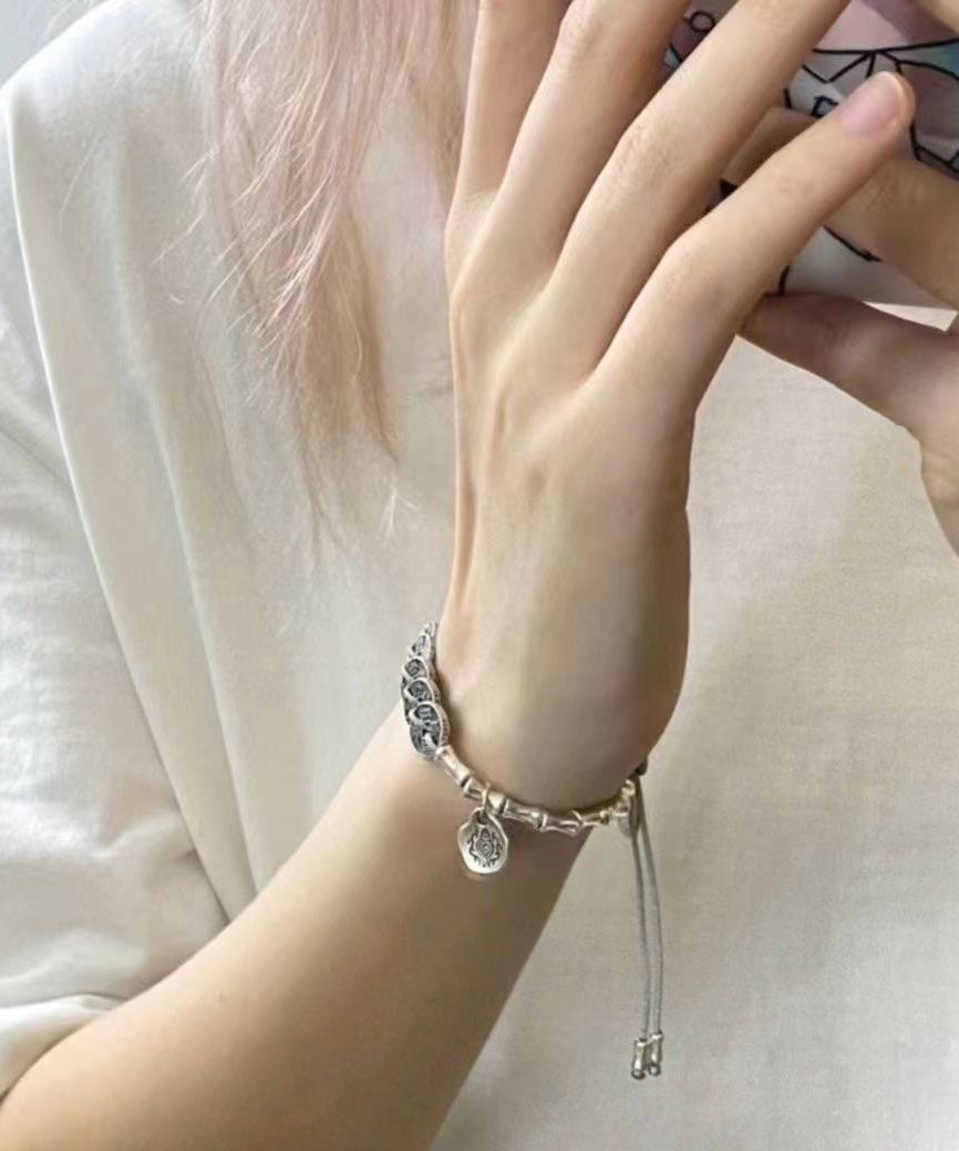 Retro Silk Sterling Silver Five Emperor Coins Tassel Charm Bracelet GH1048