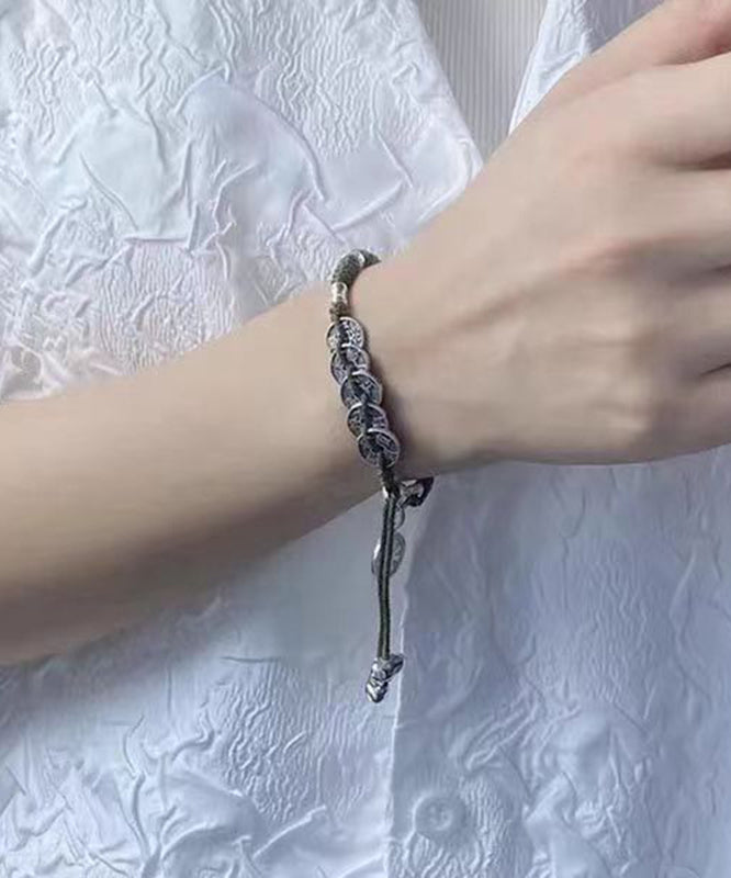 Retro Silk Sterling Silver Five Emperor Coins Tassel Charm Bracelet GH1048