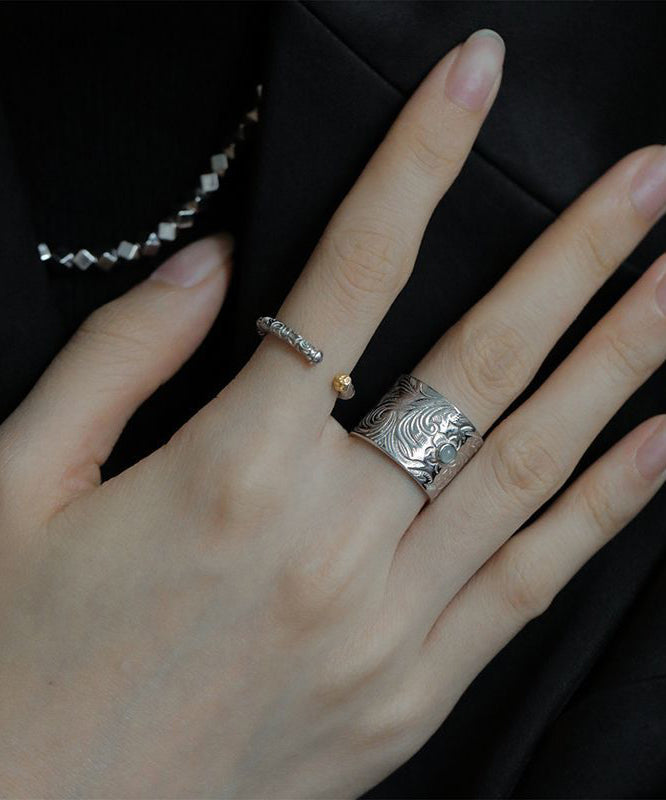Sterling Retro Inlay Jade Silk Silver Rings