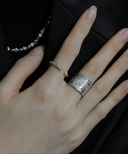 Sterling Retro Inlay Jade Silk Silver Rings