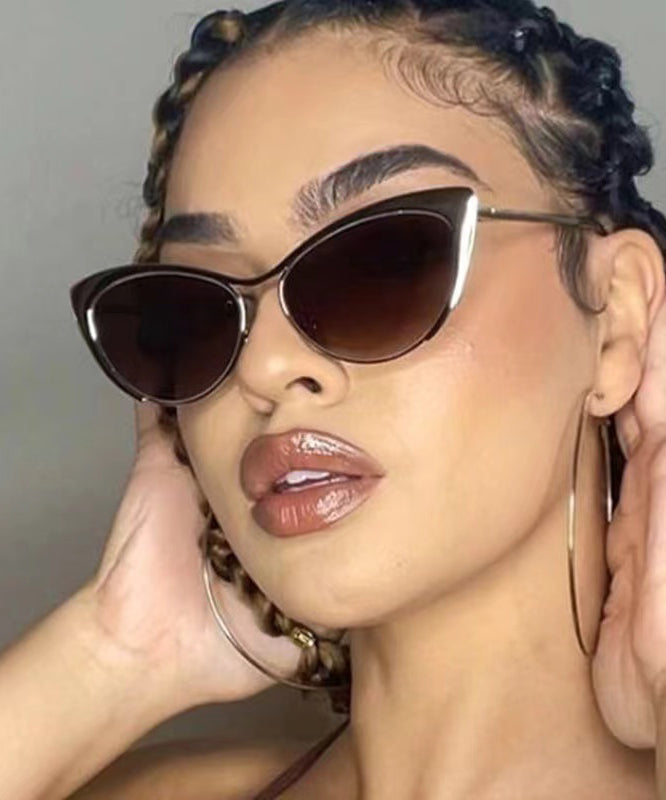 Retro Silver Edge Gradient Tea Metal Cat Eye Sunglasses XS1070