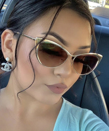 Retro Silver Edge Gradient Tea Metal Cat Eye Sunglasses XS1070