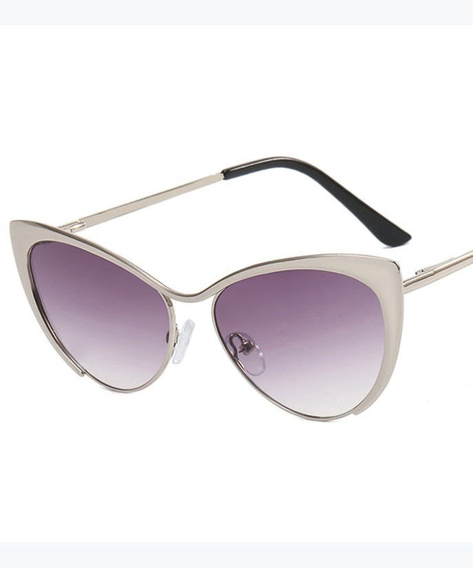 Retro Silver Edge Gradient Tea Metal Cat Eye Sunglasses XS1070