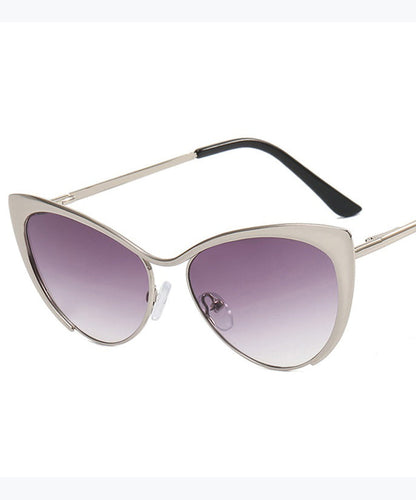 Retro Silver Edge Gradient Tea Metal Cat Eye Sunglasses XS1070