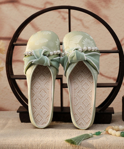 Chunky Splicing Satin Slide Retro Embroidered Sandals White