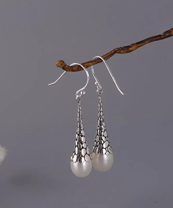 Retro White Sterling Silver Pearl Drop Earrings Ada Fashion