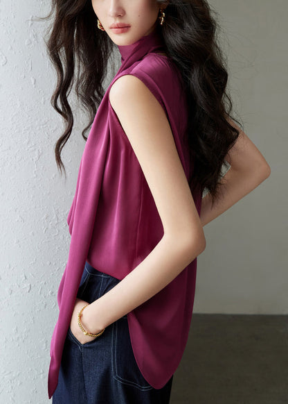 Wrinkled Rose Button Solid Silk Bow Blouses Summer