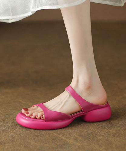 Cowhide Leather Sandals Chic Splicing Chunky Rose Slide